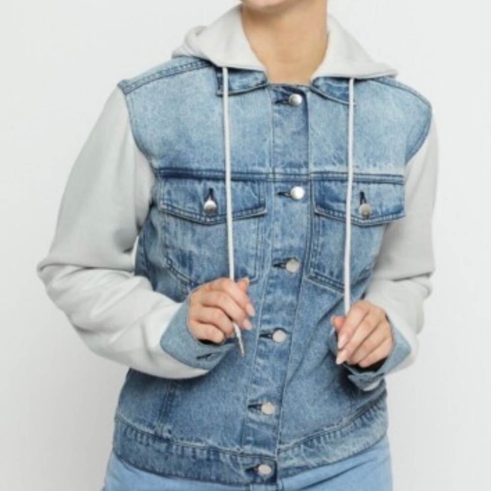 NWOT Denim and Gray Hooded Women's Jacket